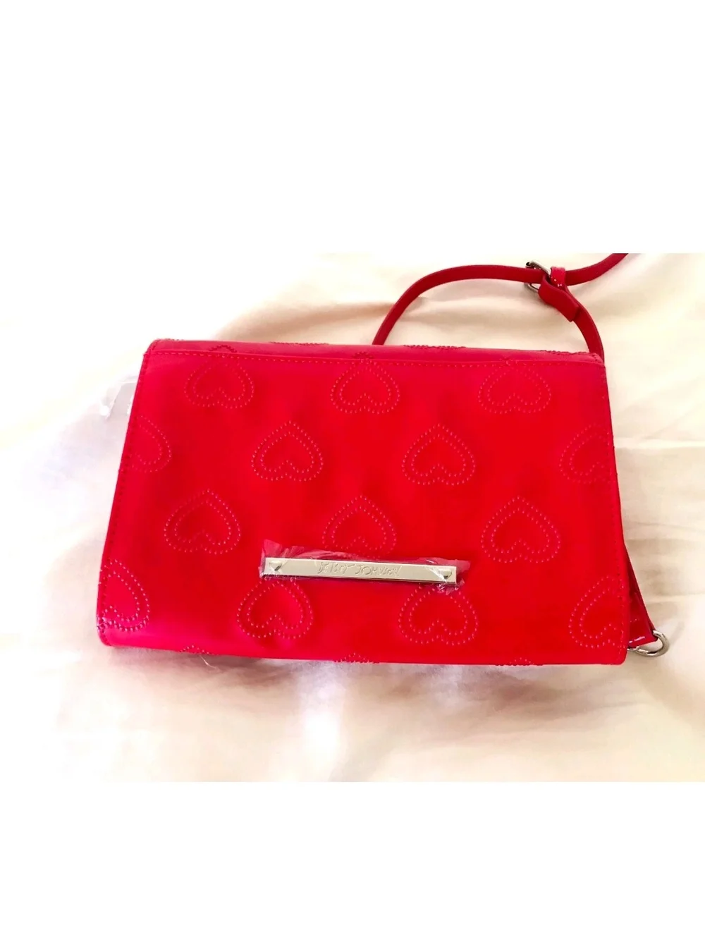 Betsey Johnson Red Heart-Detail Bow Crossbody Bag